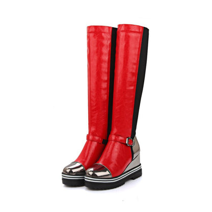 High-top Patent Leather One-step High-heeled Wedge-heeled Plus Size Women's Boots - L&M LIFE PRODUCTS