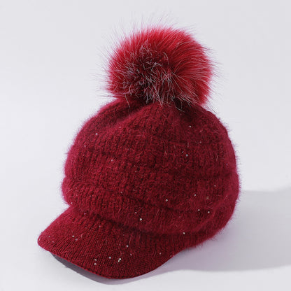 Women's Rabbit Fur Ball Plus Velvet Warm Woolen Hat - L&M LIFE PRODUCTS