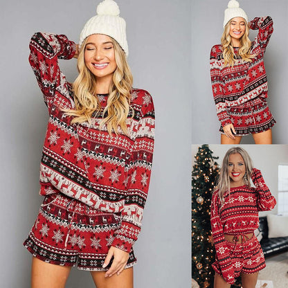 Women Printed Long Sleeve Loose Christmas Home Set - L&M LIFE PRODUCTS