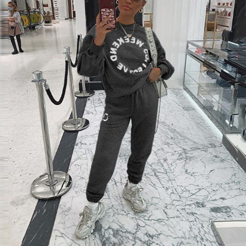 Letter Print Long-Sleeved Loose Casual Sweater Suit - L&M LIFE PRODUCTS