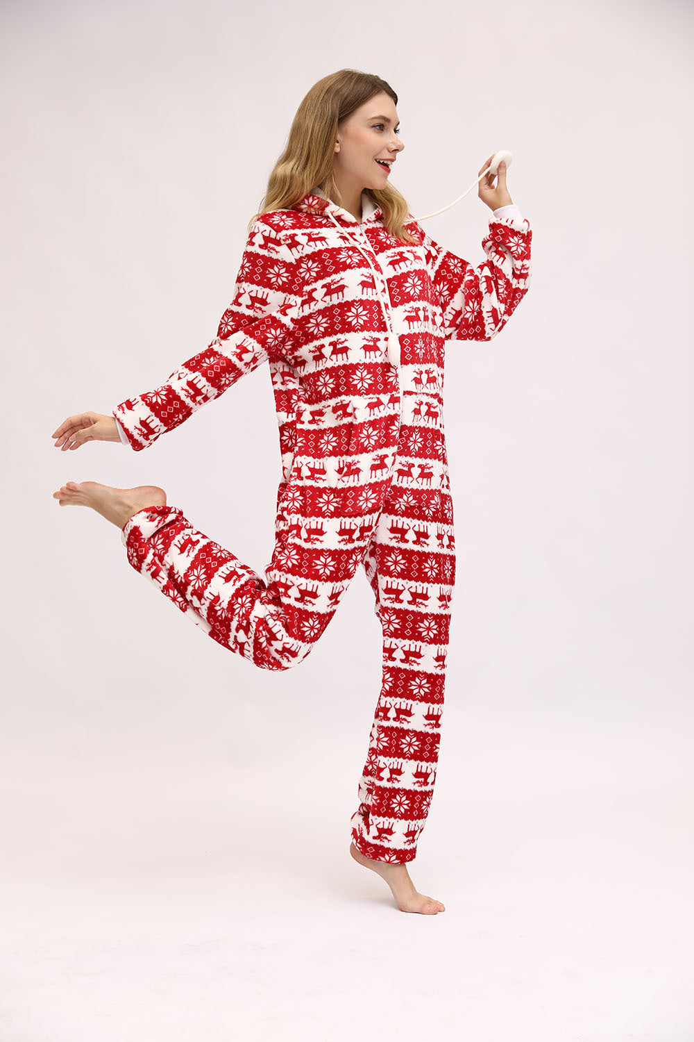 European And American Ladies Christmas Day Fawn Snowflake Flannel One-Piece Pajamas Home Wear - L&M LIFE PRODUCTS