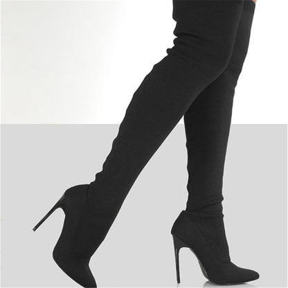 Women's High-heel Knit Over-the-knee Boots - L&M LIFE PRODUCTS