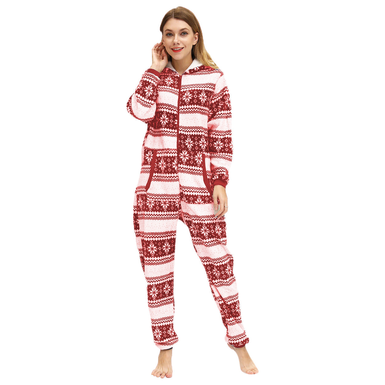 European And American Ladies Christmas Day Fawn Snowflake Flannel One-Piece Pajamas Home Wear - L&M LIFE PRODUCTS