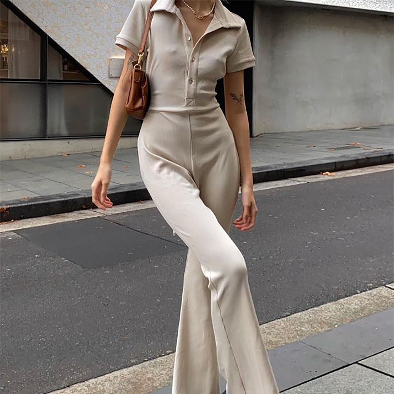 Women's Skinny Backless Lapel Button Jumpsuit - L&M LIFE PRODUCTS