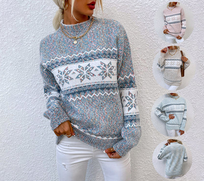 Half Turtleneck Snowflake Sweater Women - L&M LIFE PRODUCTS