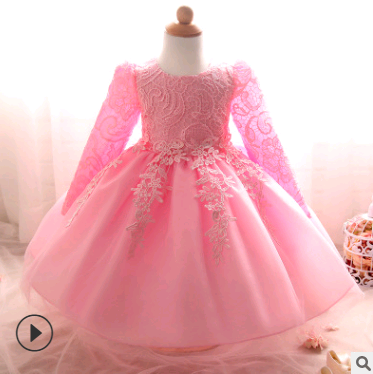 Long-sleeved girls dress rose children's wedding dress skirt - L&M LIFE PRODUCTS