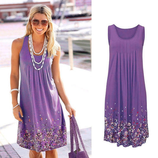 Sleeveless Floral Print Loose Summer Dress Fashion Six Colors Casual Women Dress - L&M LIFE PRODUCTS