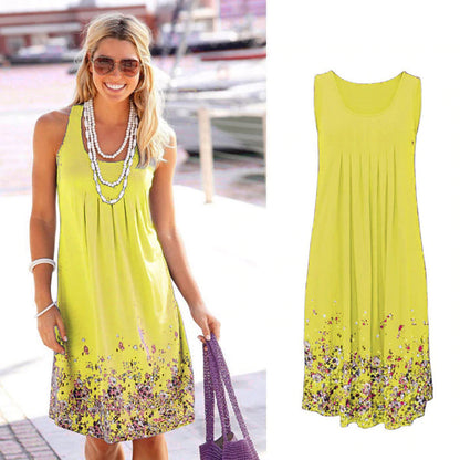 Sleeveless Floral Print Loose Summer Dress Fashion Six Colors Casual Women Dress - L&M LIFE PRODUCTS