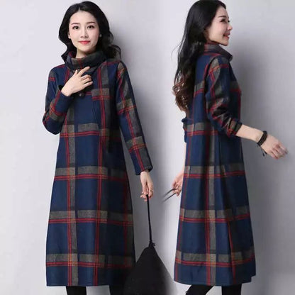 Woolen Dress Large Size Retro Plaid Autumn And Winter - L&M LIFE PRODUCTS