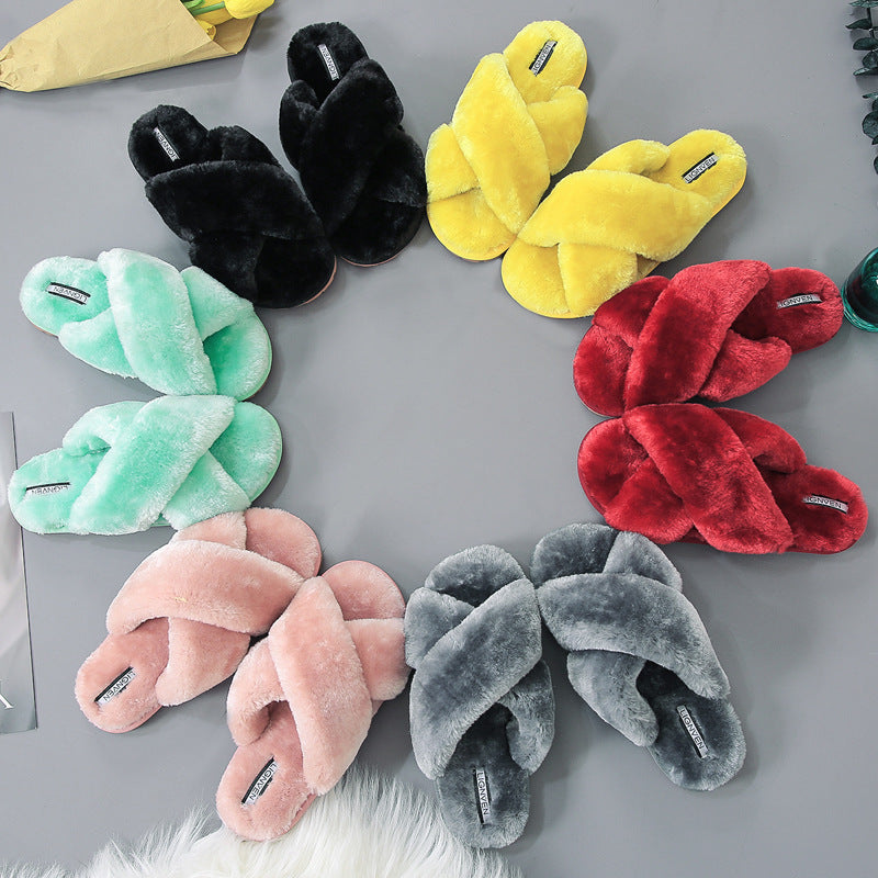 Cross open-toe fur slippers - L&M LIFE PRODUCTS