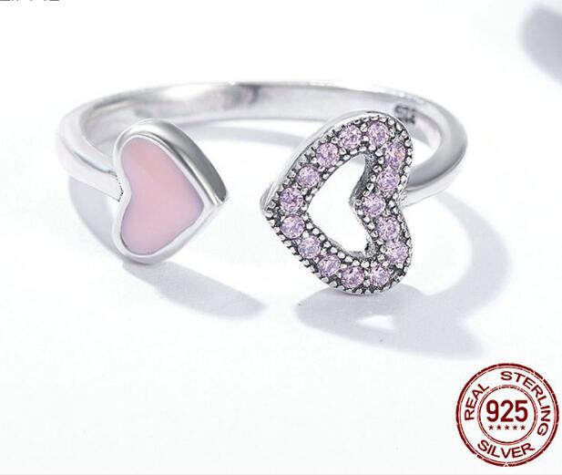 925 Sterling Silver Heart to Heart Enamel & Clear CZ Finger Ring - L&M LIFE PRODUCTS