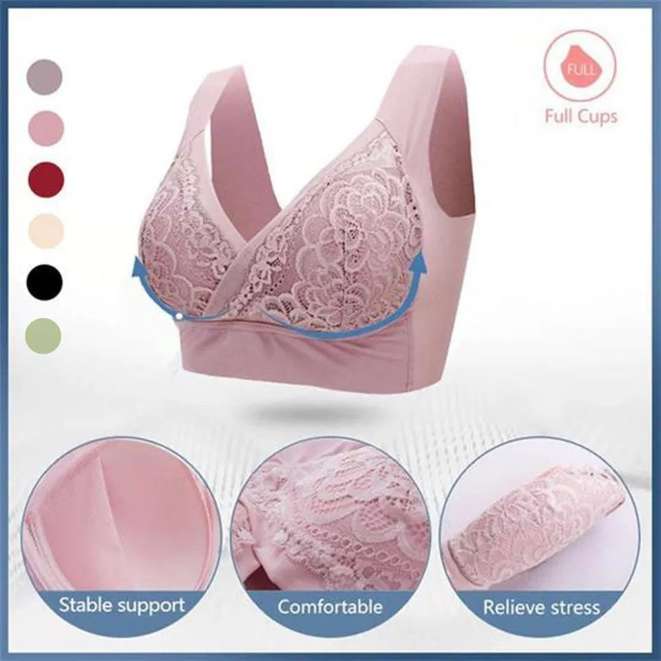 Women's Plus Size Gather Lace Bra Without Steel Ring Decompression Straps - L&M LIFE PRODUCTS