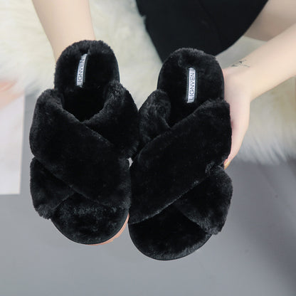 Cross open-toe fur slippers - L&M LIFE PRODUCTS