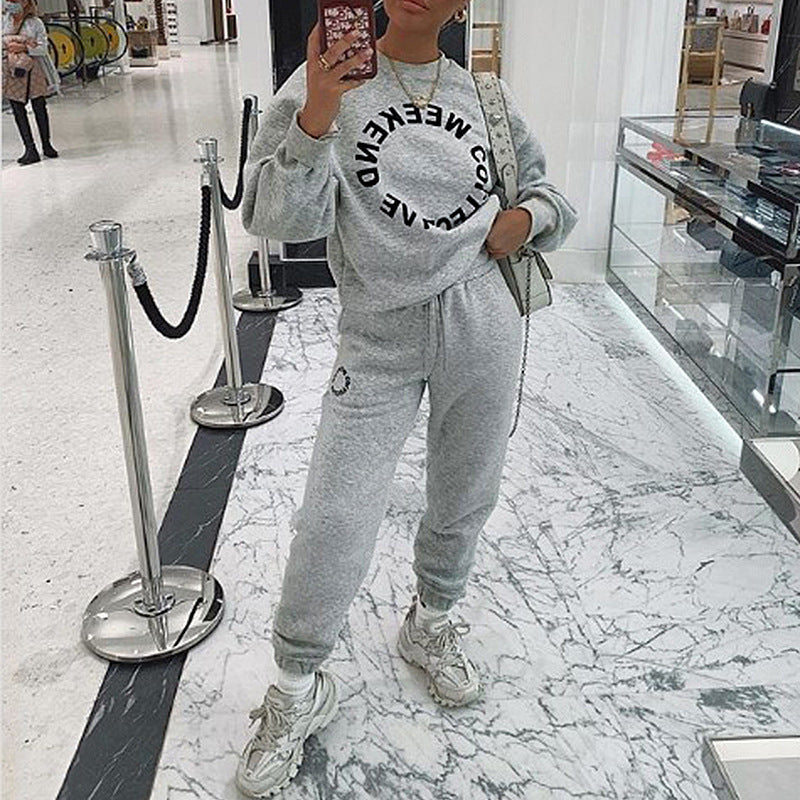 Letter Print Long-Sleeved Loose Casual Sweater Suit - L&M LIFE PRODUCTS