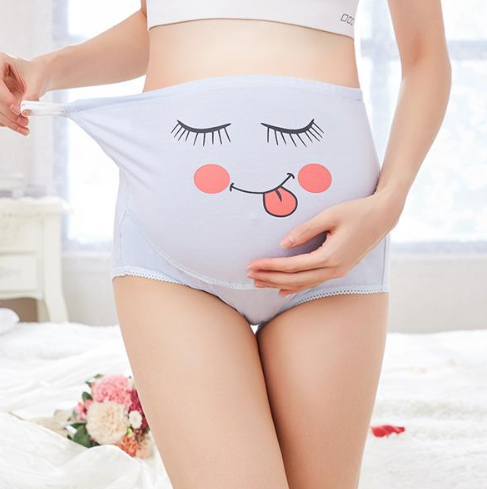 Pregnant women's underwear cotton breathable high waist stomach lift adjustable cute cartoon expression pants - L&M LIFE PRODUCTS