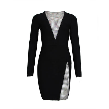 Sexy Net Diamond Ladies Party Long-sleeved Bandage Slim Dress - L&M LIFE PRODUCTS
