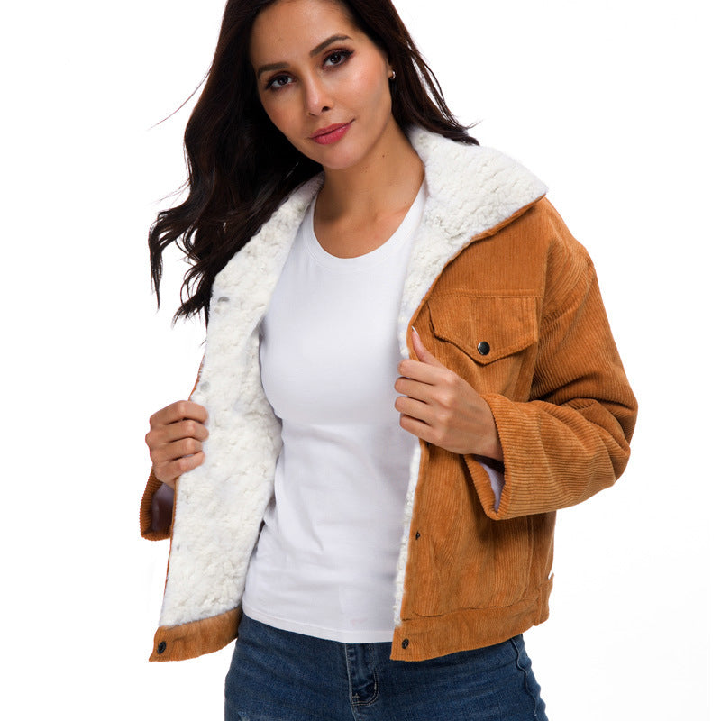 Corduroy lambskin padded jacket long - L&M LIFE PRODUCTS