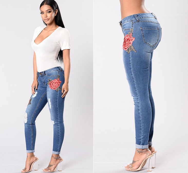 Embroidery jeans stretch jeans pants - L&M LIFE PRODUCTS