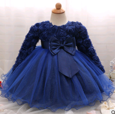 Long-sleeved girls dress rose children's wedding dress skirt - L&M LIFE PRODUCTS