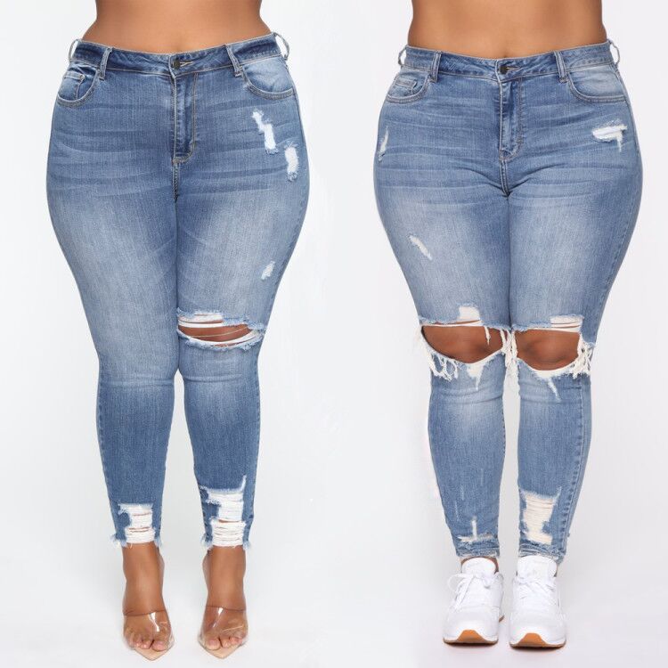 Stretch Ripped Women Plus Size Jeans Plus Size Jeans - L&M LIFE PRODUCTS