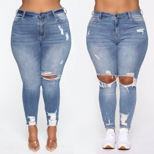 Stretch Ripped Women Plus Size Jeans Plus Size Jeans - L&M LIFE PRODUCTS