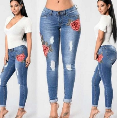 Embroidery jeans stretch jeans pants - L&M LIFE PRODUCTS