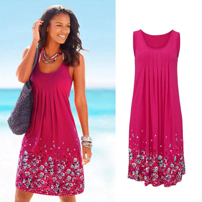 Sleeveless Floral Print Loose Summer Dress Fashion Six Colors Casual Women Dress - L&M LIFE PRODUCTS