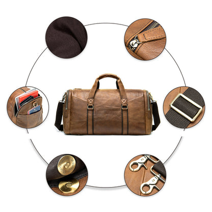 Genuine Leather Men's Business Travel Handbag Top Layer Cowhide One-shoulder Travel Bag Duffel Bag - L&M LIFE PRODUCTS