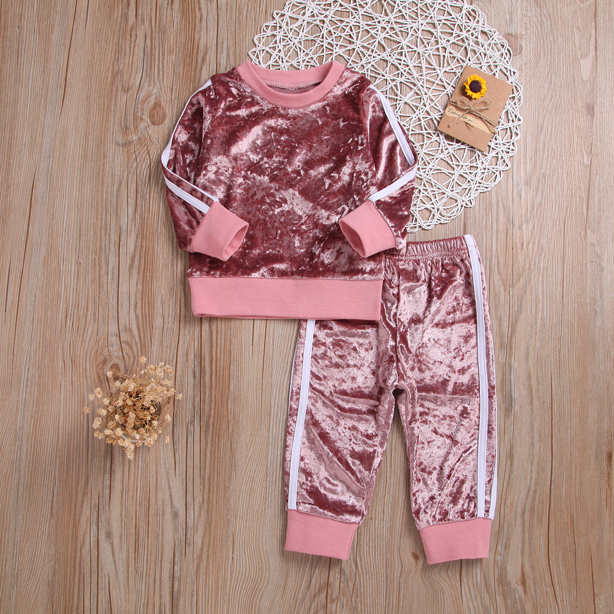 Breathable Clothes Set Cute Fashion O-Neck Long Sleeve Gold Velvet Sweatshirt Trousers Soft Outfits Baby Girls Tracksuit Sets - L&M LIFE PRODUCTS