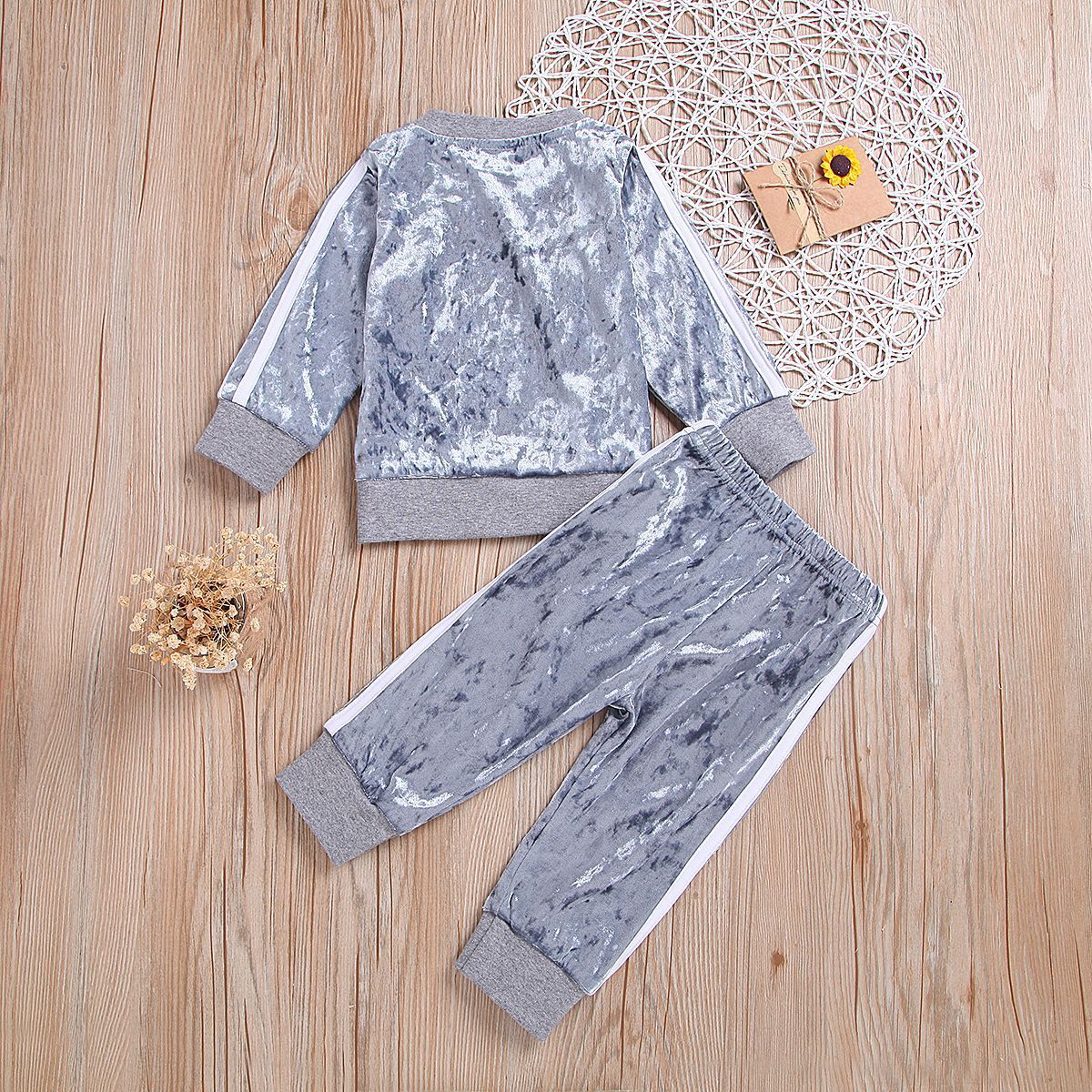 Breathable Clothes Set Cute Fashion O-Neck Long Sleeve Gold Velvet Sweatshirt Trousers Soft Outfits Baby Girls Tracksuit Sets - L&M LIFE PRODUCTS