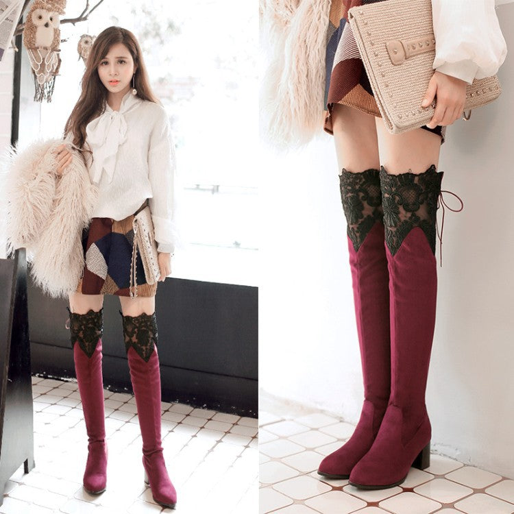 Increased Female Boots Sexy Knee High-heeled Boots Inside Hollow Lace - L&M LIFE PRODUCTS