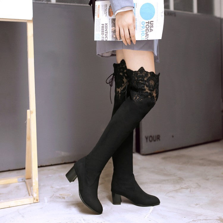 Increased Female Boots Sexy Knee High-heeled Boots Inside Hollow Lace - L&M LIFE PRODUCTS