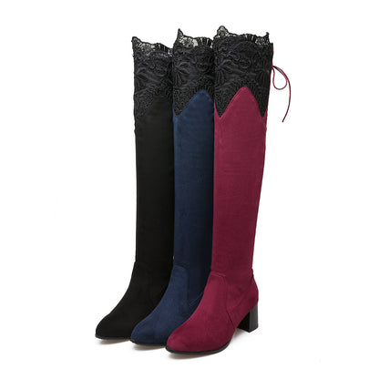 Increased Female Boots Sexy Knee High-heeled Boots Inside Hollow Lace - L&M LIFE PRODUCTS