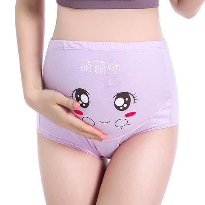 Pregnant women's underwear cotton breathable high waist stomach lift adjustable cute cartoon expression pants - L&M LIFE PRODUCTS