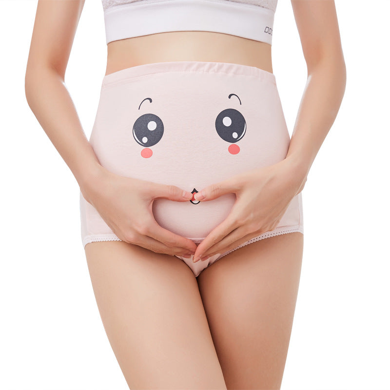 Pregnant women's underwear cotton breathable high waist stomach lift adjustable cute cartoon expression pants - L&M LIFE PRODUCTS