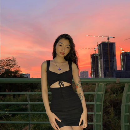 Sexy Dress Backless Slit Hem Elegant Party Straps Solid Fit Dress - L&M LIFE PRODUCTS