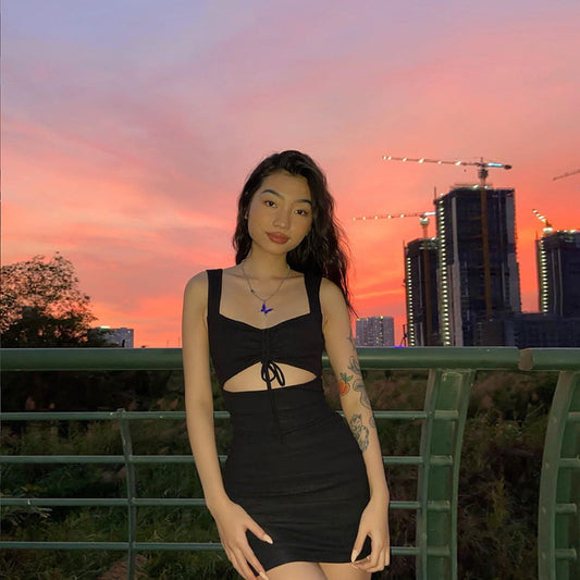 Sexy Dress Backless Slit Hem Elegant Party Straps Solid Fit Dress - L&M LIFE PRODUCTS