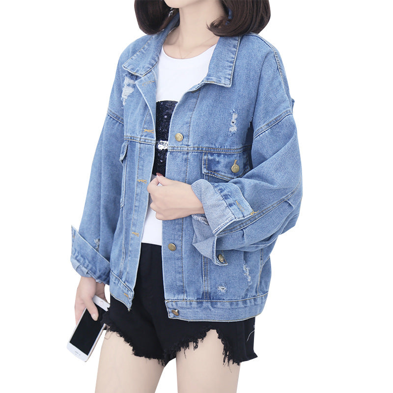 Ripped Sequined Denim Jacket Women Jacket Top - L&M LIFE PRODUCTS