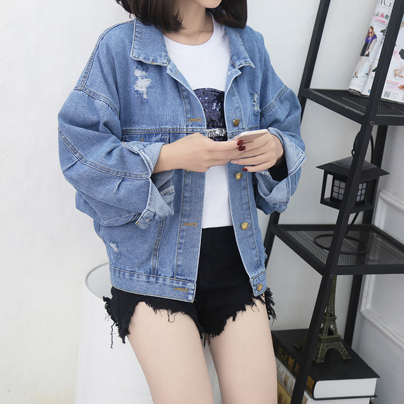 Ripped Sequined Denim Jacket Women Jacket Top - L&M LIFE PRODUCTS
