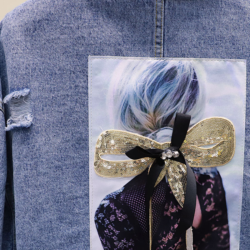 Ripped Sequined Denim Jacket Women Jacket Top - L&M LIFE PRODUCTS