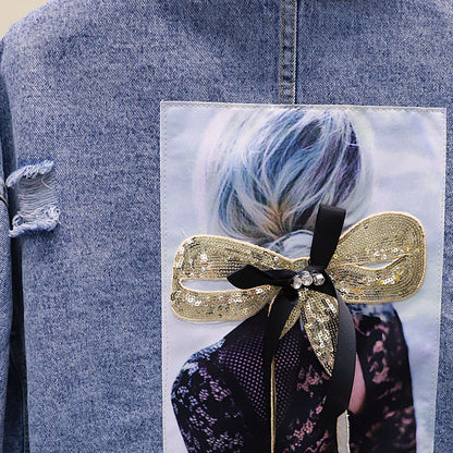 Ripped Sequined Denim Jacket Women Jacket Top - L&M LIFE PRODUCTS