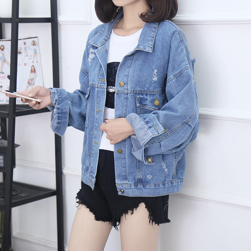 Ripped Sequined Denim Jacket Women Jacket Top - L&M LIFE PRODUCTS