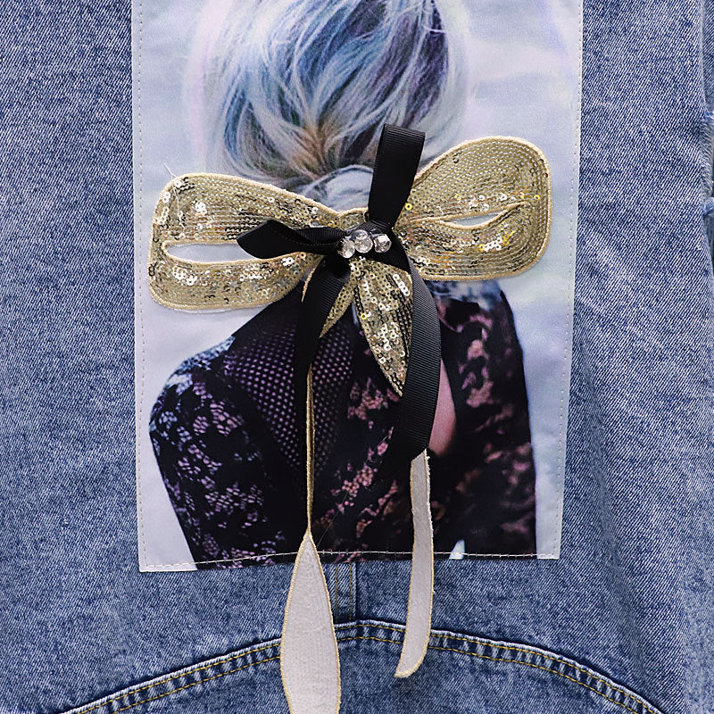 Ripped Sequined Denim Jacket Women Jacket Top - L&M LIFE PRODUCTS