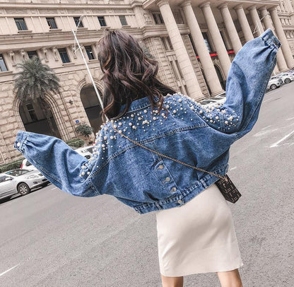 2023 Spring, Autumn And Winter New Style Denim Jacket For Female Students,  Loose Short Short And Small Beaded Top. - L&M LIFE PRODUCTS