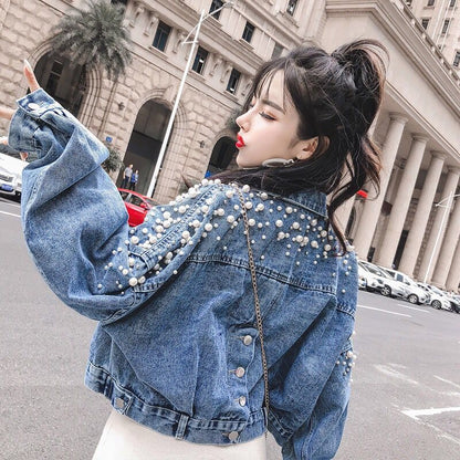 2023 Spring, Autumn And Winter New Style Denim Jacket For Female Students,  Loose Short Short And Small Beaded Top. - L&M LIFE PRODUCTS