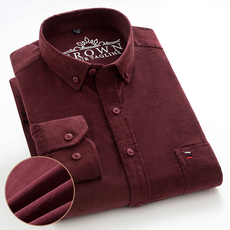 Men's Cotton Corduroy Long Sleeve Shirt Business Slim Casual - L&M LIFE PRODUCTS