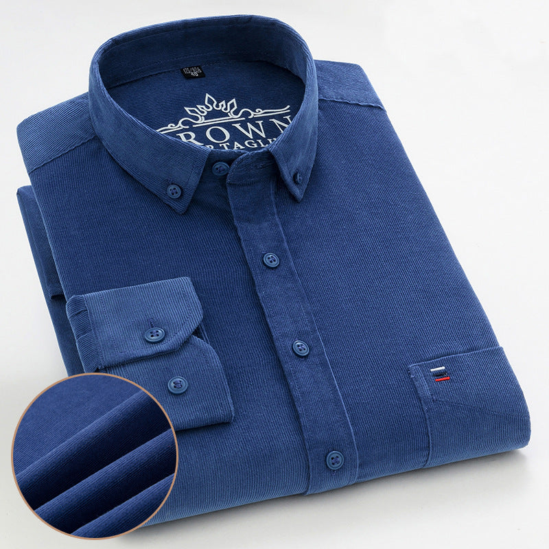 Men's Cotton Corduroy Long Sleeve Shirt Business Slim Casual - L&M LIFE PRODUCTS