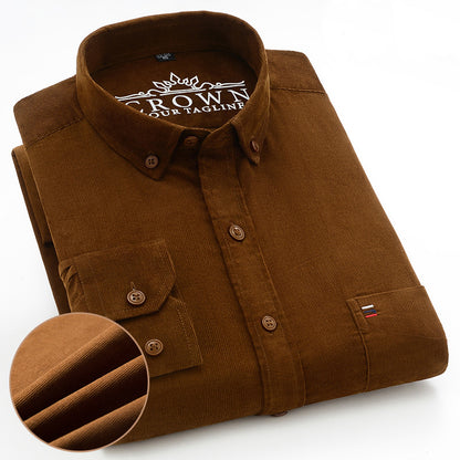 Men's Cotton Corduroy Long Sleeve Shirt Business Slim Casual - L&M LIFE PRODUCTS