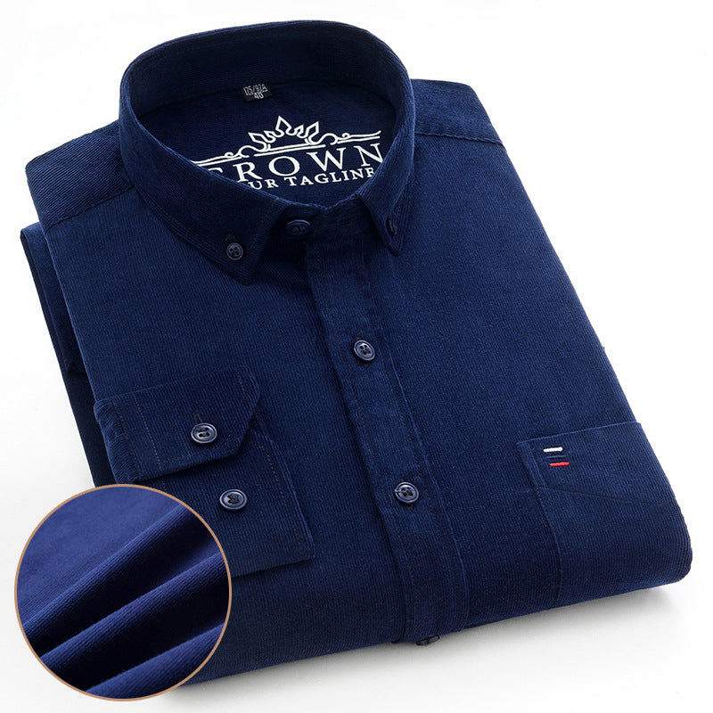 Men's Cotton Corduroy Long Sleeve Shirt Business Slim Casual - L&M LIFE PRODUCTS