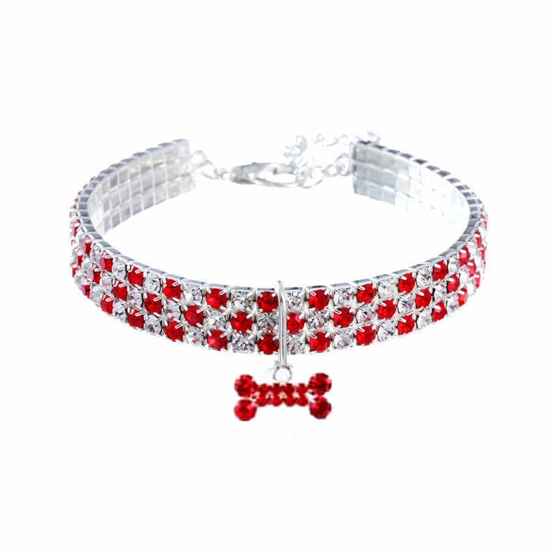 Three-row Elastic Pet Pendant Rhinestone Collar - L&M LIFE PRODUCTS